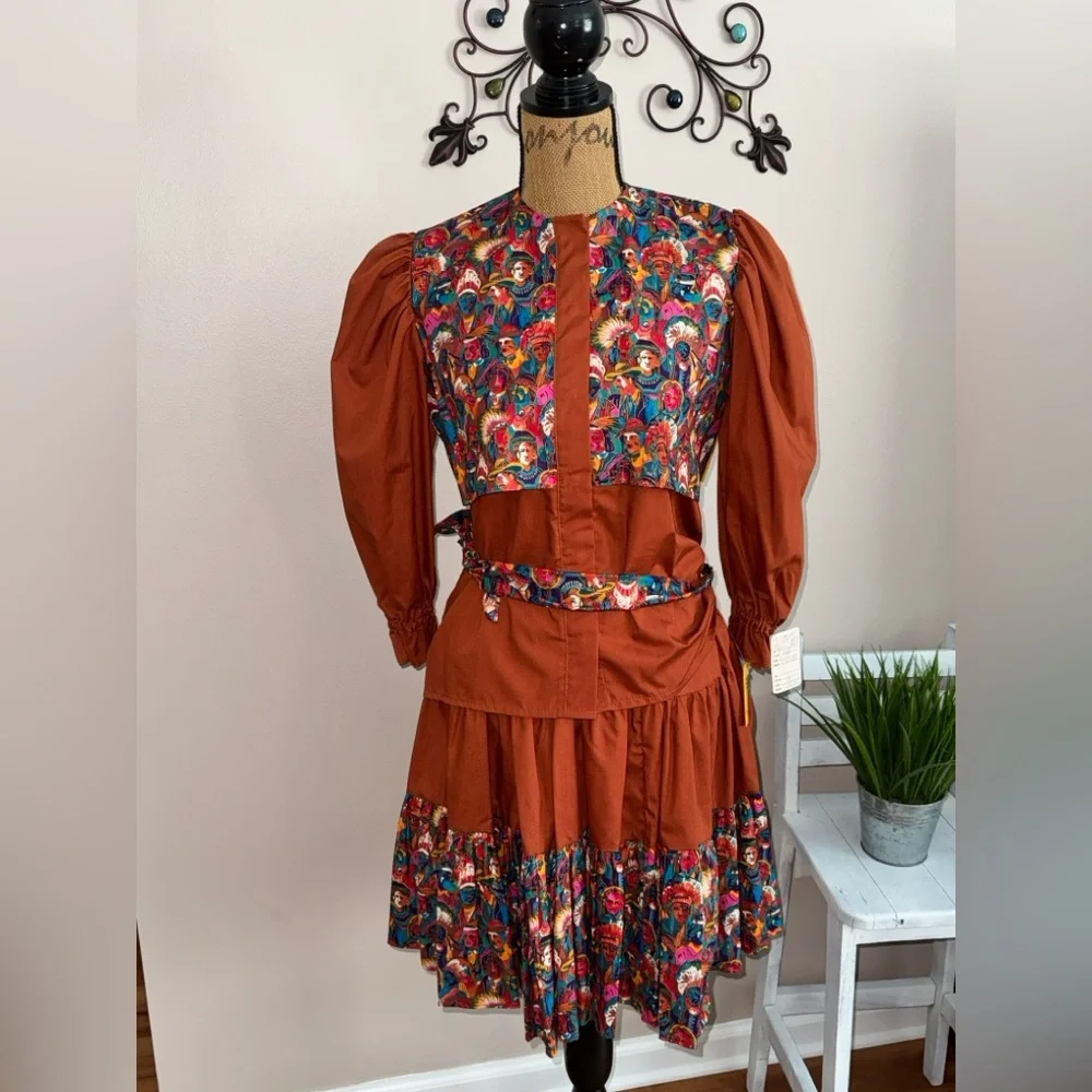 Kate Schorer NWT western Native Indian print vintage top/skirt Unique set S/M